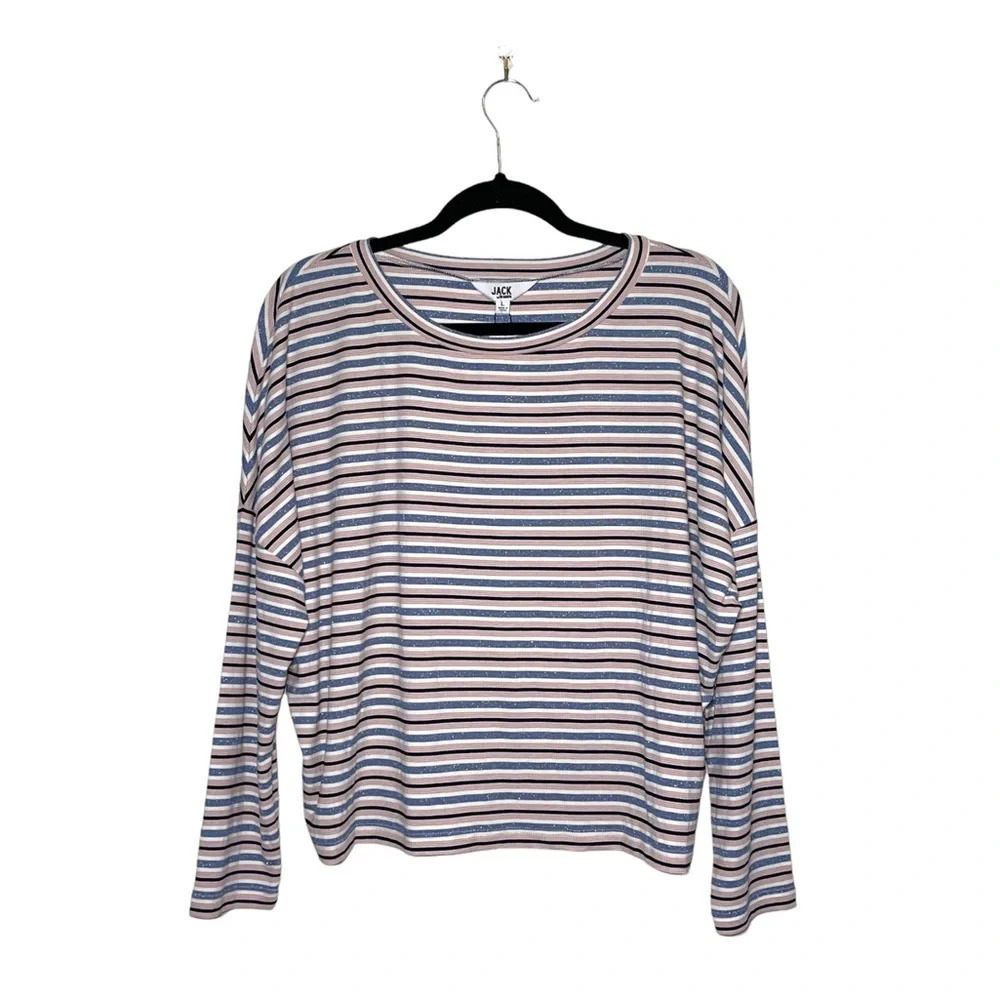 Jack by BB Dakota NWT Fasay Pink Striped Drop Sleeve Cropped Top Large Women’s
